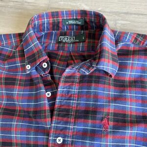 Vintage Polo Ralph Lauren Men's Blue‎ Red Plaid Button Down Shirt Sz L USA Made